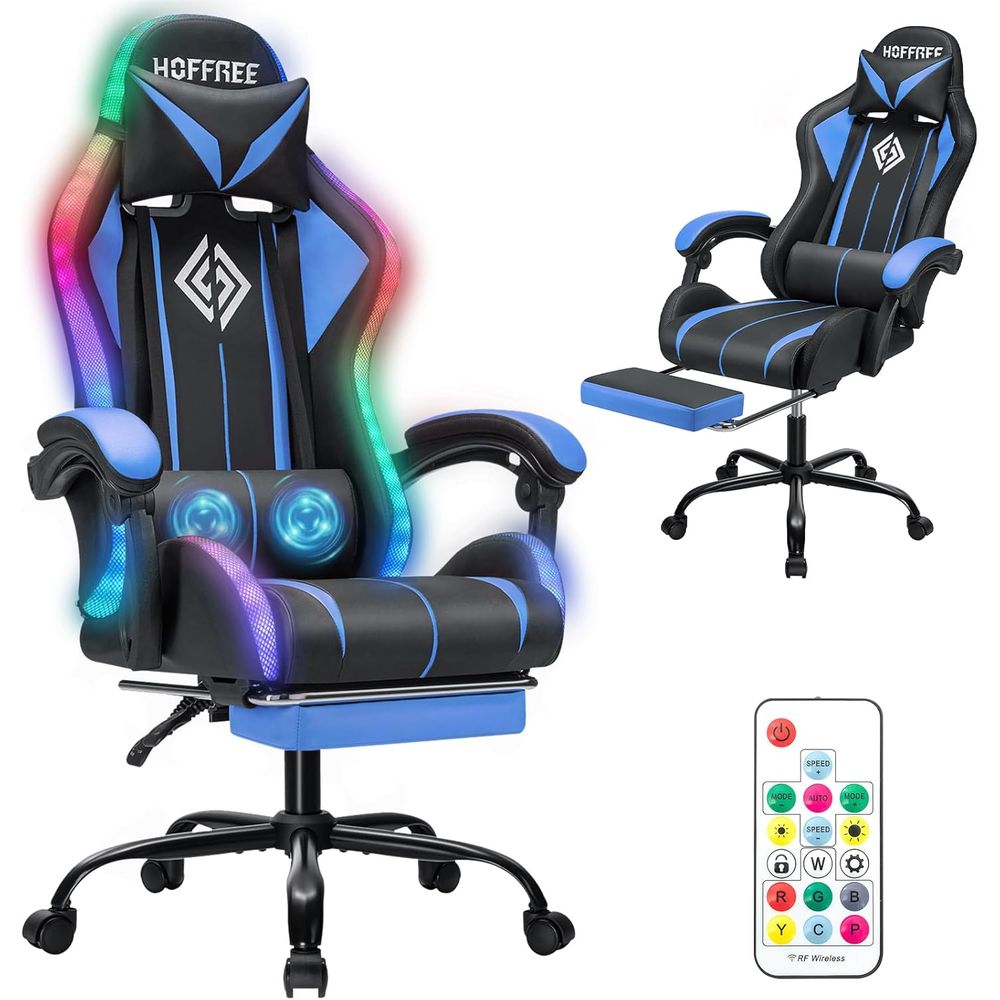 Video Gaming & Esports Usd Acc - Masajlı RGB Işıklı LED Oyuncu Koltuğu